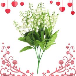 Decorative Flowers Artificial Lily Of The Valley Fake Flower Bouquet White Wind Chime Bridal For Wedding Party Decoration