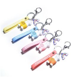 Keychains Lanyards Cute Cartoon Resin Alpaca Rainbow Mticolor Keyring Mobile Phone Bag Creative Pendant Couple Keychain Gift Drop Dhsxb