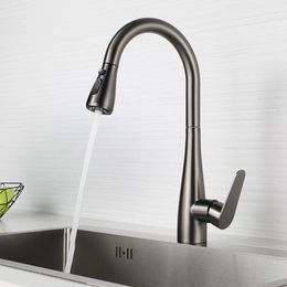 Kitchen Faucets Gun Grey Faucet Pull-out And Cold Mixer Water Tap Rotatable Retractable 304 Stainless Steel Washbasin Sink