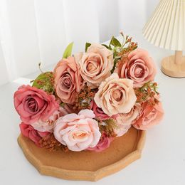 Decorative Flowers Wedding Decor Artificial Flower Silk Fake Rose Bouquet Home Living Room Decoration Red Star Moon Roses Simulation Plant