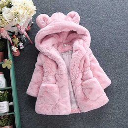 Pullover 2-7 Year Baby Girls' Clothing Children's Artificial Fur Jacket Hooded Cute Thick Warm Soft Toddler Coat Children's Winter Clothing BC1861 Z230724