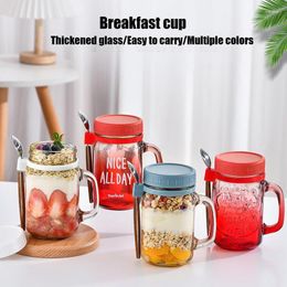 Storage Bottles Overnight Oats Container Milk Fruit Salad Food With Spoon Wide Mouth Breakfast Cup Kitchen Accessories