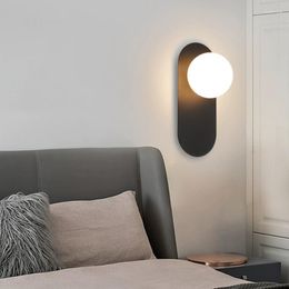 Wall Lamp Modern LED Light Gold Black Iron Nordic Living Room Bedroom Bedside Glass Ball Sconce Lamps Home Decor Lumin