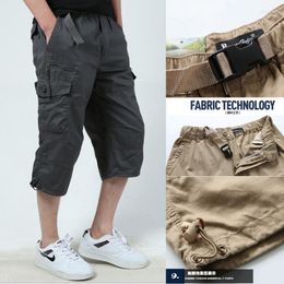Men's Pants Summer Casual Cotton Cargo Shorts Long Length Multi Pocket Capri Male Military Camouflage Short Plus Size M-5XL
