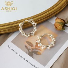 Hoop Huggie ASHIQI Natural Freshwater Pearl 925 Sterling Silver Ring Earrings Fashion Jewellery 230724