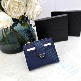 Saffiano Fashion Designer Wallets Luxury Purse Criss-Cross pattern Card Holders Cattlehide Unisex Coin Purses Triangle Logo Key Wallets Cotton lining With Box