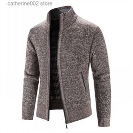 Men's Sweaters 2022 Autumn Winter Men Solid Color Stand Collar Cardigan Sweater Male Zippered Warm Casual Fleece Knitted Sweater Jacket T230724