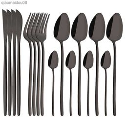 16Pcs Black Cutlery Set 304 Stainless Steel Tableware Dinnerware Set Fork Knife Teaspoon Dinner Silverware Kitchen Flatware Set L230704