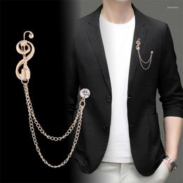 Brooches Vintage Note Rhinestone Brooch For Men Fashion Shirt Collar Tassel Chain Lapel Pins Jewellery Accessories Boyfriends Gift