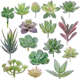 Embossing 16pcs Artificial Succulent Flocking Plants Unpotted Mini Fake Succulents Plant Lotus Landscape Decorative Garden Arrange Decor