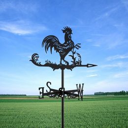 Garden Decorations Rooster Cock Weathervane Silhouette Art Black Metal Chicke Wind Vanes Outdoors Decorations Garden for Roof Yard Building 230721