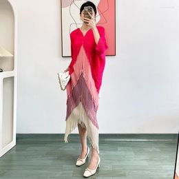 Casual Dresses Miyake Pleated Chic Color-blocking Tassel Party For Women 2023 Spring And Summer Elegant Loose Evening Dress