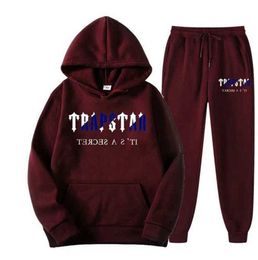 Men's T Shirts 2023 Brand TRAPSTAR Printed Sportswear Men 15 Colours Warm Two Pieces Set Loose Hoodie Sweatshirt Pants Motion current 445ess