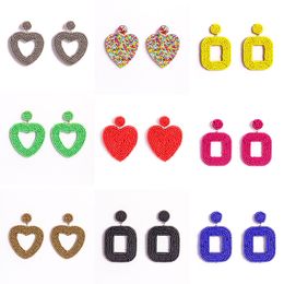 Coloured Rice Bead Earrings Bohemian Handmade Heart Ear Studs Girls Fashion Accessories