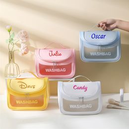 Cosmetic Bags Cases PU PVC Colourful Bag Personalised Embroidered Name Translucent Portable Travel Wash Waterproof Cosmetics Storage 230724