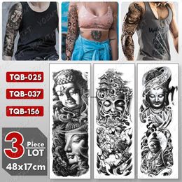 Temporary Tattoos 3 pcs/lot Large Arm Sleeve Tattoo Buddha Waterproof Temporary Tatto Sticker Shakyamuni Body Art Full Fake Tatoo Women Men x0724