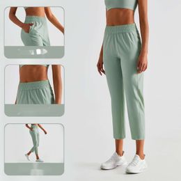 Lu-22 Women Cropped Pants Designer Spring/summer New High Waist Running Pant Training Fitness Loose Relaxed Sun Protection Quick Drying Side Pocket Sports Pants