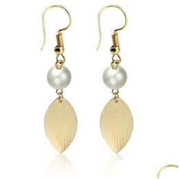 Charm Simple Style Retro Gold Leaf Pearl Royal Earrings Wedding Bridal Jewelry Gift Drop Delivery Dhokr