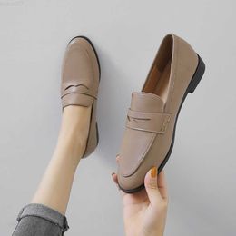 Dress Shoes Vintage woman oxford shoes chunky heels loafers slip on brogues round toe all-match moccasins women leather derby shoes size 44 L230724