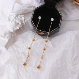 Stud Earrings 2023 Fashion Stainless Steel Zircon Long Beads Chain Tassel For Women Trendy Jewellery Gift