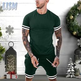 Mens Tracksuits LISM Two Piece Set Summer Casual TShirt and Shorts Striped Athletic Suits Fashion Short Sleeve 230724