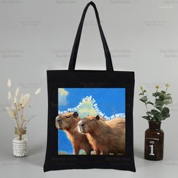 Shopping Bags Cute Capybara Cartoon Kawaii Handbags Cloth Canvas Tote Bag Travel Women Reusable Shoulder Shopper Bolsas De Tela