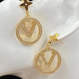 Charm Circle Letter Dangle Earrings Diamond Gold Classy Letter Eardrops 18K Gold Plated Trendy Designer Jewelry Luxury Party Chic Charm