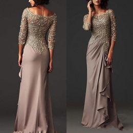 Arabic Modest Lace Mother Dress Elegant Scoop Neck Sheath Mother of The Bride Dresses Formal Evening Gown2077