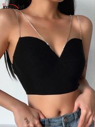 Women's Tanks Camis Insta Sexy Spaghetti Strap Cami Slim Cropped Top Women Summer Casual Backless Skinny Black Streetwear Sleeveless Camisole 230724