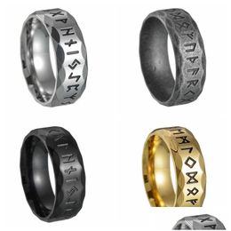 Band Rings Hip Hop Rock Nordic Mythology Amet Rune Titanium Steel Fashion Unisex Ring Punk Party Gift 8Mm Drop Delivery Jewellery Dht4I