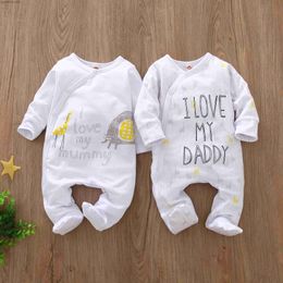 Newborn Baby Boy Girl Romper Long Sleeve Cotton Letter I Love Daddy Mummy Animal Print Jumpsuit Infant Pajama Outfits L230712