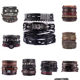 Charm Bracelets Vinatge Punk Mtilayer Leather Bracelet Set Eye Wings Star Charms Beads For Man Party Gothic Jewellery Wrap Wristband Drop Deli