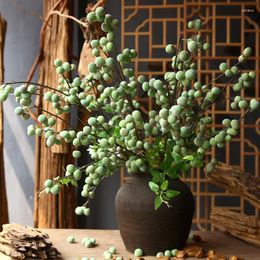 Decorative Flowers Artificial Green Cherry Tree Branches 41.3in Stems Lifelike Plants Faux Fruit Floral Picks For Home Office Weddng Decor