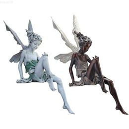 Decorative Objects Figurines Little Fairy Statue Resin Angel Statue Sitting Fairy Garden Decoration Resin Decorations home decoration accessories L230724