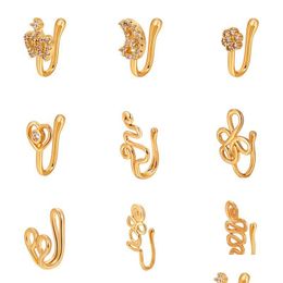 Nose Rings Studs Vintage Women Clip On Earrings Crystal Ear Cuff Non Pierced Earring Fashion Punk Rock Drop Delivery Jewelry Body