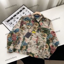 xinxinbuy Men designer Coat Jacket Flower Jacquard Letter denim printing long sleeve women blue M-2XL