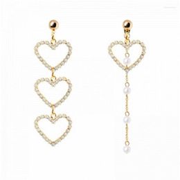 Stud Earrings Fashion Korean Simulated Pearl Tassel Crystal Love Heart For Women Asymmetric Earring Wedding Party Jewelry Gift