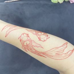 2022 New Red Double Carp Temporary Tattoo Stickers For Arm Body Art Waterproof Two Lucky Fish Tattos Women Men TatoosParty Decal