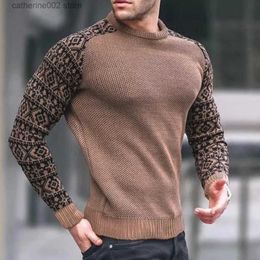 Men's Sweaters Winter Men's Knitted Sweater European and American men's fashion waffle top knit long sleeve round neck slim multicolor pullover T230725