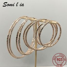 Hoop Huggie Somilia -925 Sterling Silver Round Earrings for Women Large Circle Piercing Rose Gold Hoop Earring Dropship Suppliers With Gife 230724