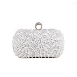 Evening Bags Wedding White Pearl Purse Rhinestones Beaded Handbags Small Day Clutches Night Club Chain Shoulder Bag FTB332