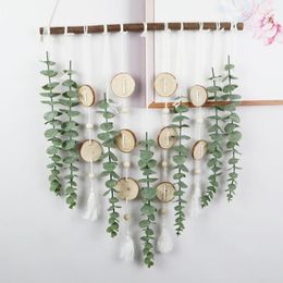 Decorative Flowers Artificial Plant Rattan Plastic Leaves Vine With Wooden Slice Wall Hanging Decoration Fake Home Decor Supplies