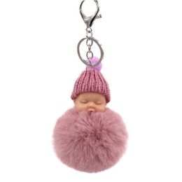 Keychains Lanyards Sweet Slee Baby Doll Key Chains For Women Bag Toy Keyring Fluffy Pom Faux Fur Plush Drop Delivery Fashion Accessories