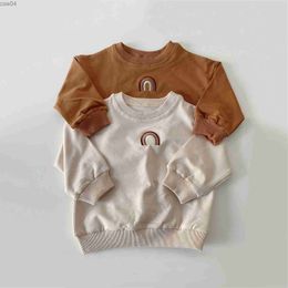 Autumn Baby Girls Embroidery Rainbow Sweatshirts Long Sleeve Tops Kids Toddler Boys Pullover Sweatshirt Rainbow T-shirt Clothes L230625