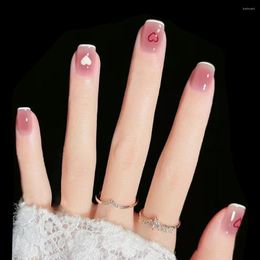 False Nails 24Pcs Pink Love White Trim Short Wearable Removable French Press On Nail Tips Full Coverage Acrylic Fake Art