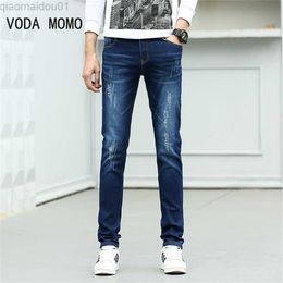 Men's Jeans Men's Jeans Slim Fit Pencil Jeans High Waist Zipper Fly Cutout Ripped Skinny Jean Regular Pants Ripped Solid Light Trousers Male L230724