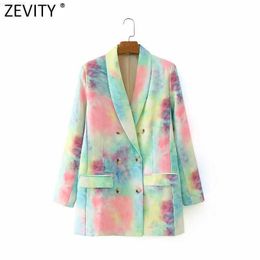 Women's Suits Blazers Zevity Women Fashion Double Breasted Colourful Tie-dye Blazer Coat Female Long Sleeve Casual Outerwear Suit Chic Brand Tops CT557 L230724