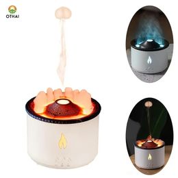 1pc Upgraded Air Humidifier Ultrasonic Essential Oil Diffuser Two-Color Volcano & Jellyfish Flame Aroma Diffuser Mist Machine With Remote