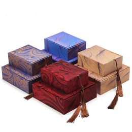 Jewellery Boxes Ancient Poetry Packaging Box Wooden Linen Fringed Buddhist Bracelet String Packing Drop Delivery Display