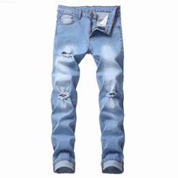 Men's Jeans Mens Blue Ripped Skinny Distressed Destroyed Male Biker Hole Distrressed Zipper Slim Fit Denim Casual Trousers Pants L230724